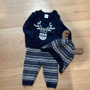 Gymboree Navy Sweater and pants set with matching hat - Reindeer Design